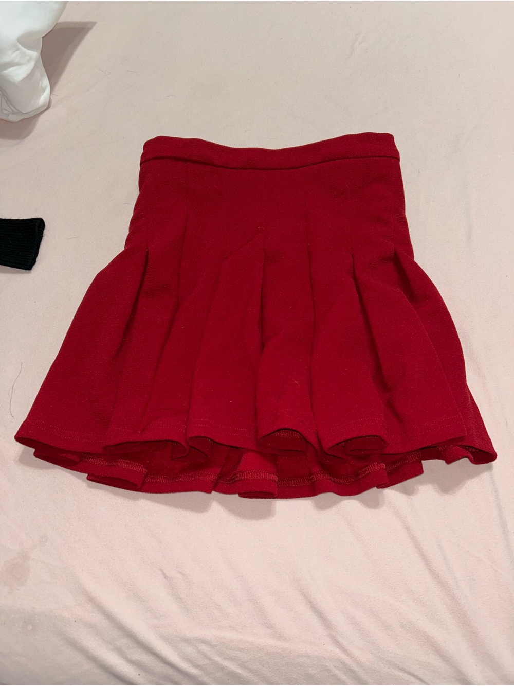 Red Flared Pleated Skirt